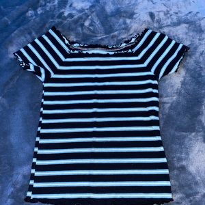justice black blue and white stripped top